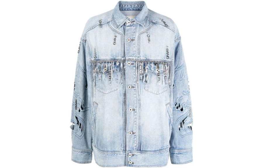 Feng Chen Wang SS23 Denim Jackets Unisex Washed Blue Lapel Moderate Other