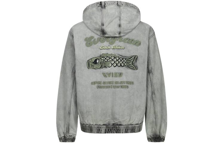 EVISU Denim Jackets Men's Denim Green Hooded Moderate