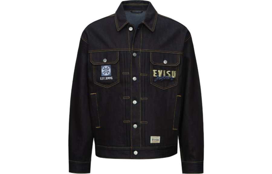 EVISU EVISU Denim Jackets Men's Dark Blue Lapel Moderate Other