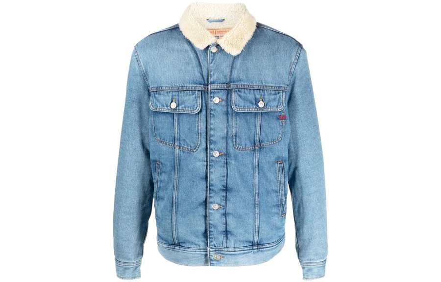 DIESEL Denim Jackets Men's Blue Lapel Moderate Straight Fit