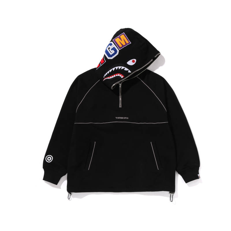 A BATHING APE Bape Shark Logo Half Zip Relaxed Fit Pullover Hoodie