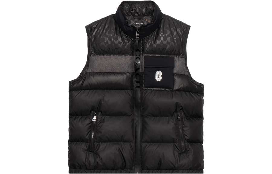 COACH COACH Down Vests Men's Black Stand Collar Moderate Other
