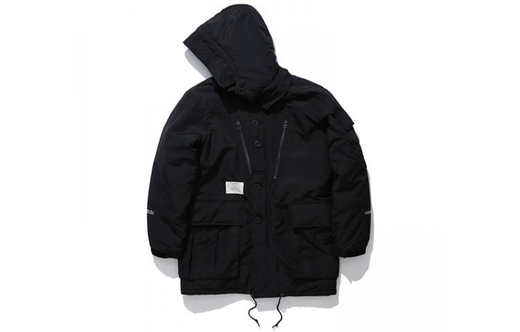 MADNESS Puffer Jackets Men's Black Hooded Moderate Parka Puffer Jacket