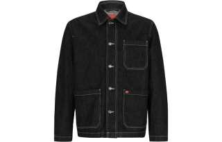 HUGO BOSS Denim Jackets Men's Black Lapel Moderate Straight Fit
