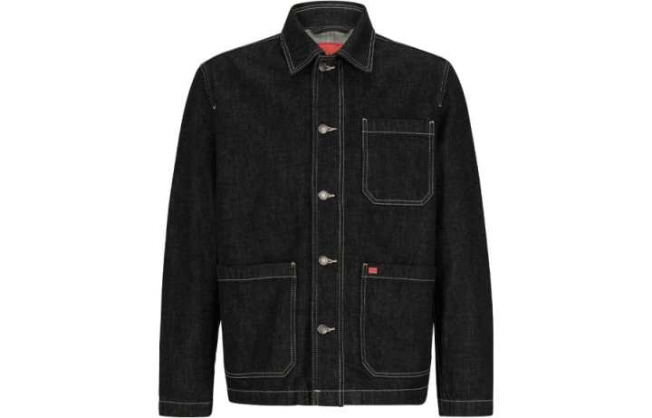 HUGO BOSS HUGO BOSS Denim Jackets Men's Black Lapel Moderate Straight Fit