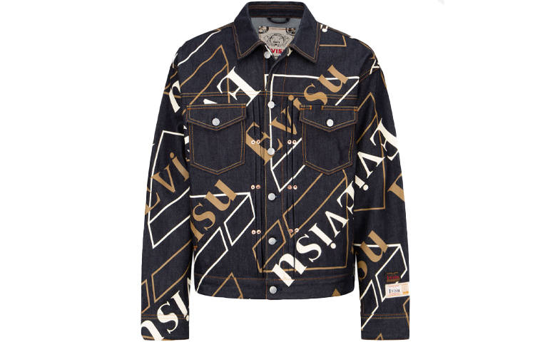EVISU EVISU Denim Jackets Men's Multicolor Lapel Moderate Straight Fit