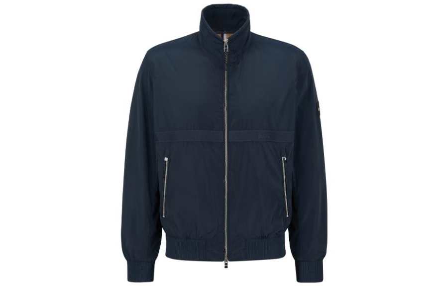 HUGO BOSS Jackets Men's Dark Blue Stand Collar Moderate Other
