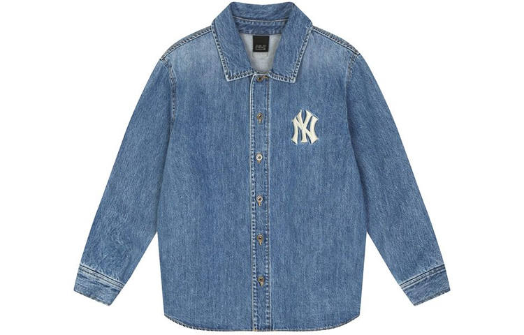 MLB New York Yankees Denim Jackets Unisex Blue Lapel Moderate Straight Fit