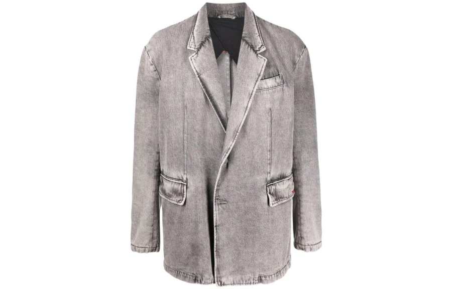 DIESEL Denim Jackets Men's Gray Lapel Moderate Straight Fit