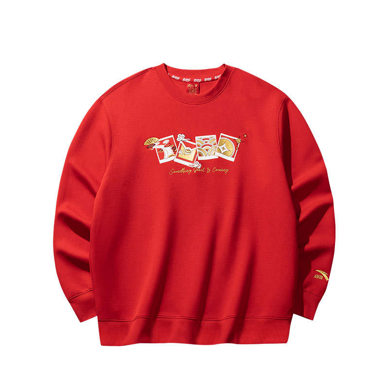 ANTA Good Things Will Happen Sweatshirts Men's Rich Red Crew Neck Moderate Regular