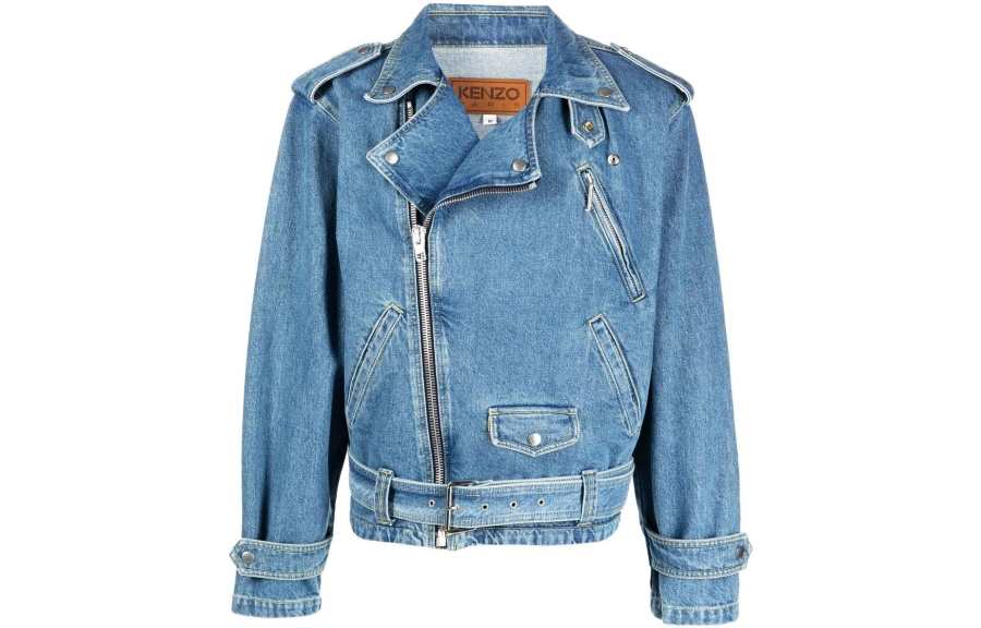KENZO Denim Jackets Men's Blue Lapel Moderate Straight Fit