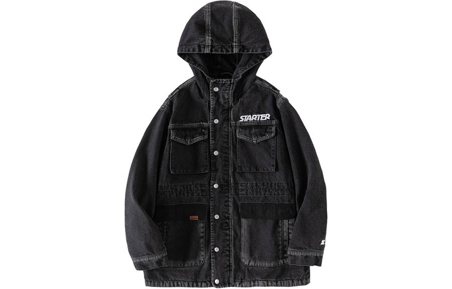 STARTER STARTER Denim Jackets Unisex Black Hooded Moderate Straight Fit