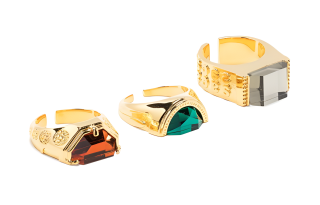 Sacai Metal Crystal Rings Women's Gold