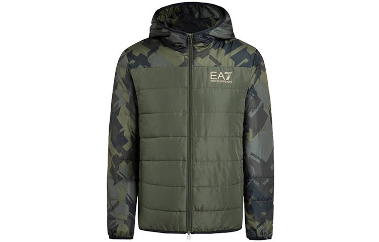 EMPORIO ARMANI Puffer Jackets Men's Army Green Hooded Non Detachable Moderate