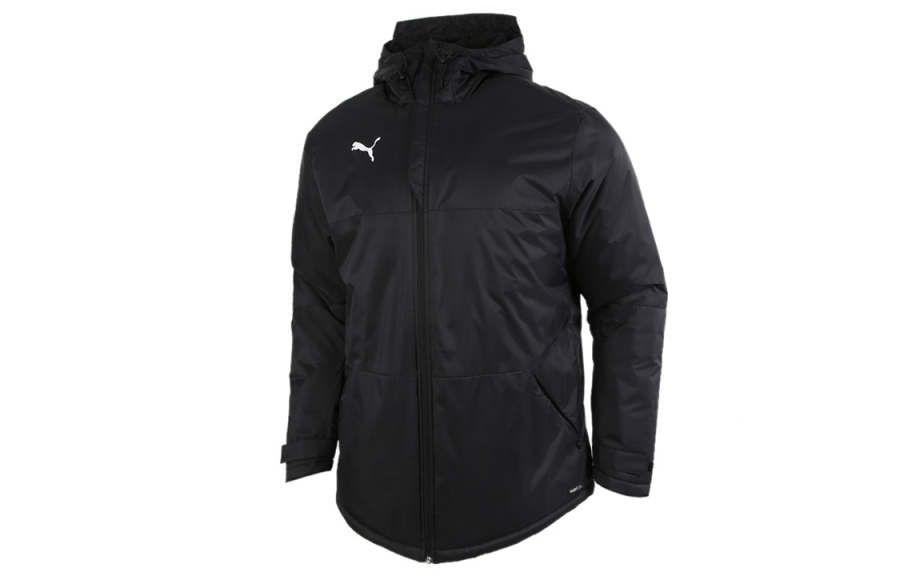 PUMA Fleece Lined Thermal Logo Windproof Casual Sports Hooded Puffer Jacket Winter Men's Black
