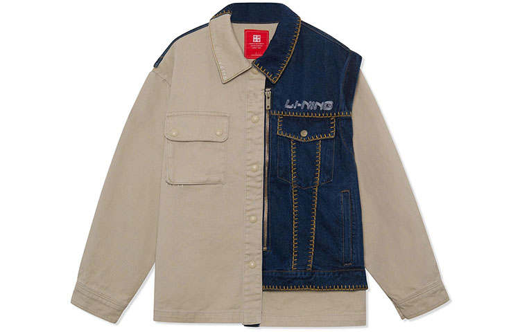 Li-Ning Li Ning Denim Jackets Men's Loose Earth Denim Blue Lapel Moderate Straight Fit