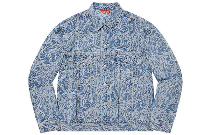 Supreme Supreme Script Jacquard Denim Trucker Jacket Washed Black