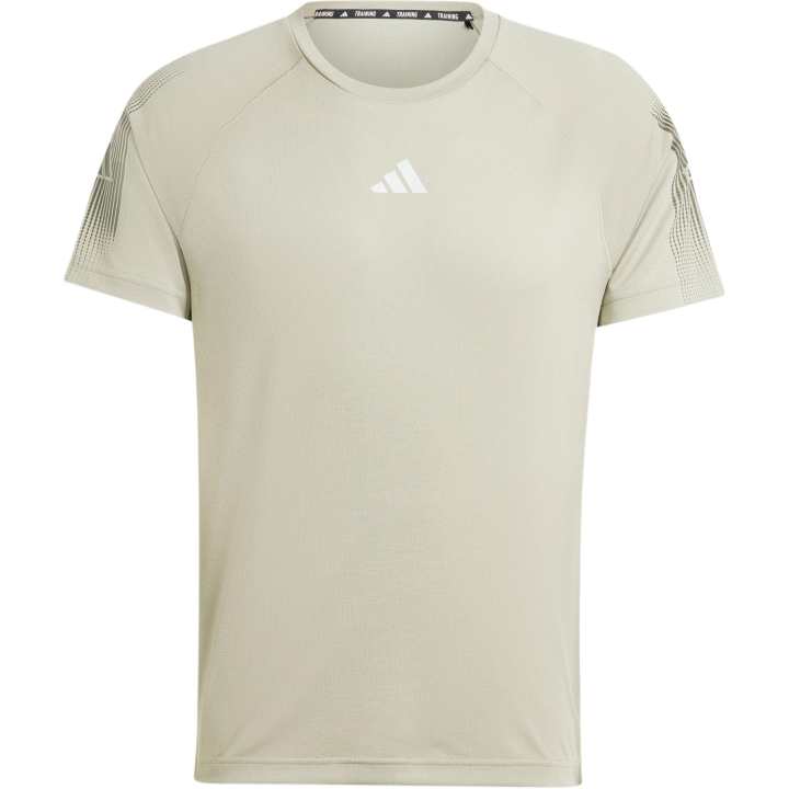Adidas Adidas GymGym+ T Shirt Men's Pebble Silver Gray/Dark Olive Green
