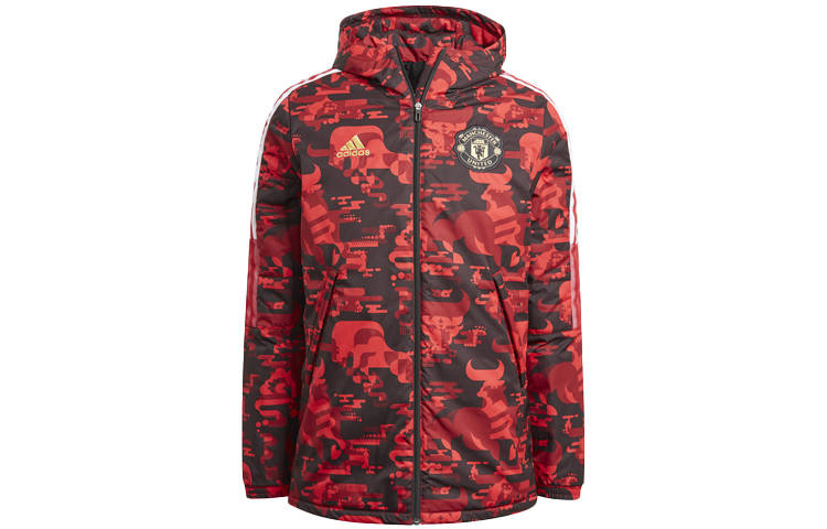 Adidas Adidas Manchester United Puffer Jackets Men's Natural Red Hooded Moderate Other