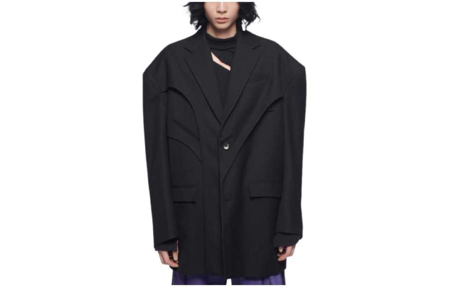 Feng Chen Wang Business Suits Men's Black Suit Collar Moderate Straight Fit