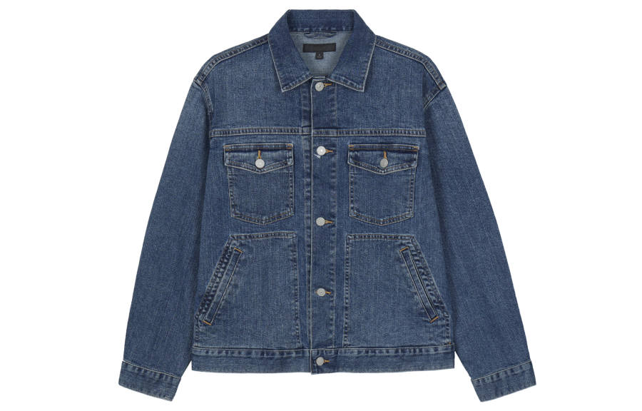 UNIQLO Denim Jackets Men's Royal Blue Lapel Moderate Straight Fit