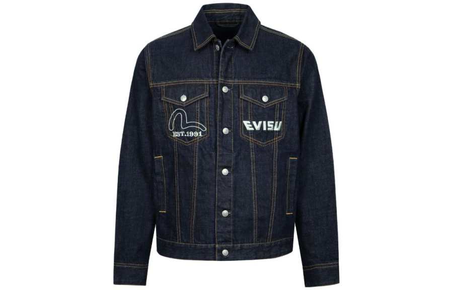 EVISU EVISU Denim Jackets Men's Denim Blue Lapel Moderate