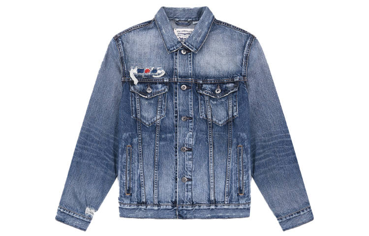 Levis Denim Jackets Men's Blue Lapel Moderate Straight Fit