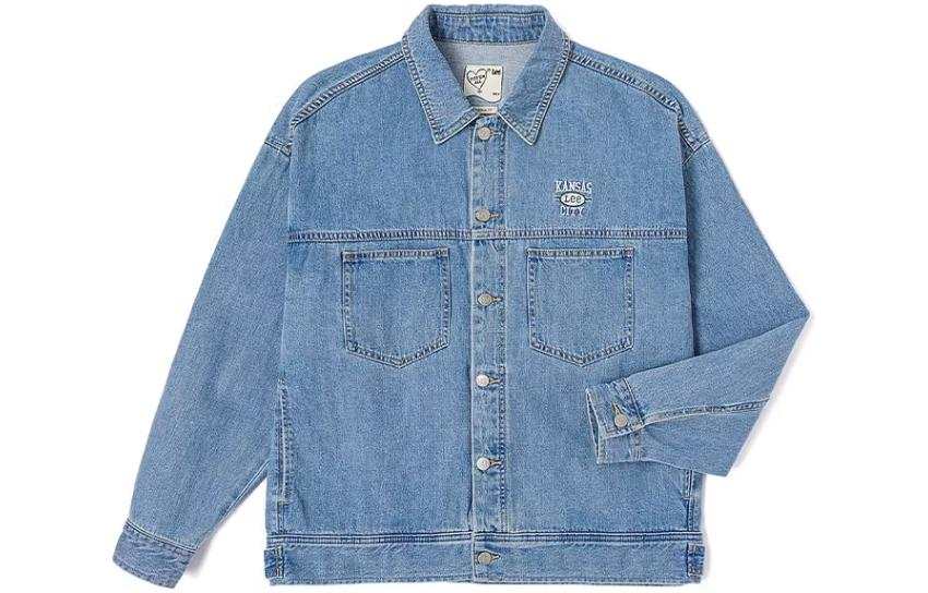 Lee Lee Denim Jackets Men's Light Blue Lapel Moderate Straight Fit