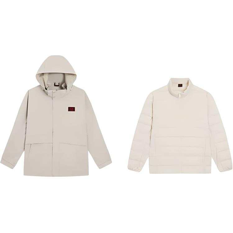 PEAK PEAK Down Jackets Men's Beige Hooded Moderate 3 In 1 Down Jacket