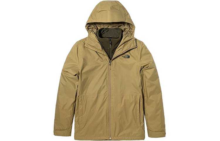 THE NORTH FACE Logo Print Solid Color Fleece Lined 3 in 1 Windproof And Breathable Windbreaker Jacket Men's Brown