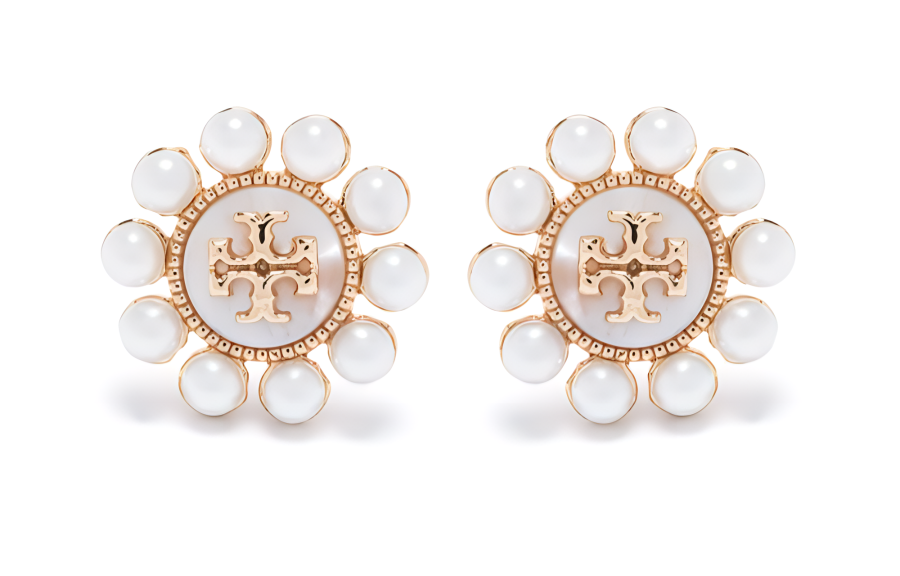 TORY BURCH TORY BURCH Kira Flower Pearl Stud Earrings