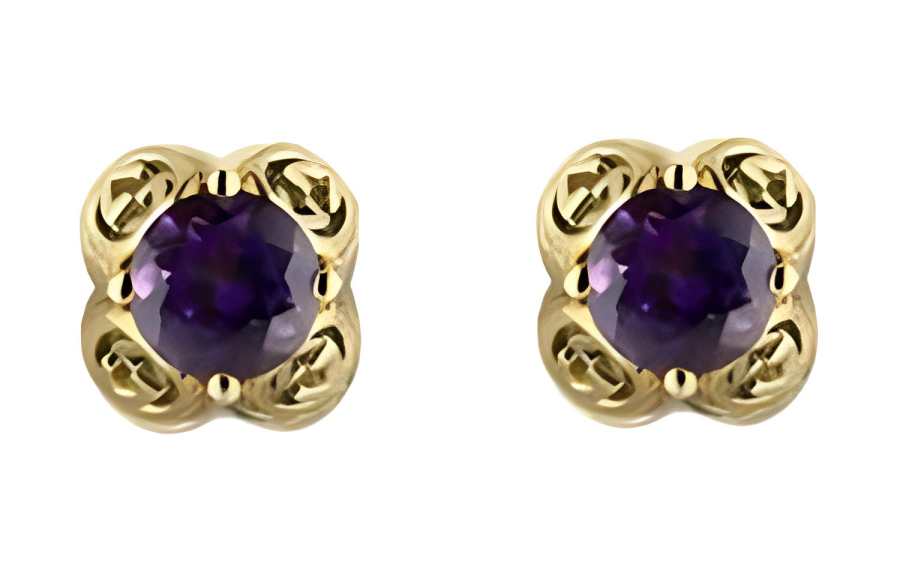 GUCCI Interlocking 18K Gold Crystal Stud Earrings Unisex Purple/Gold
