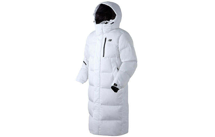 New Balance New Balance Solid Color Hooded Long Down Jacket Unisex White Couple's