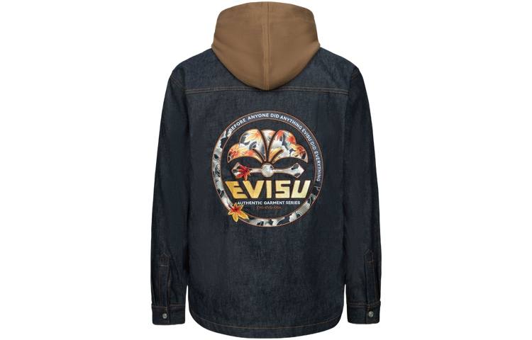 EVISU Denim Jackets Men's Denim Blue Hooded Moderate Straight Fit