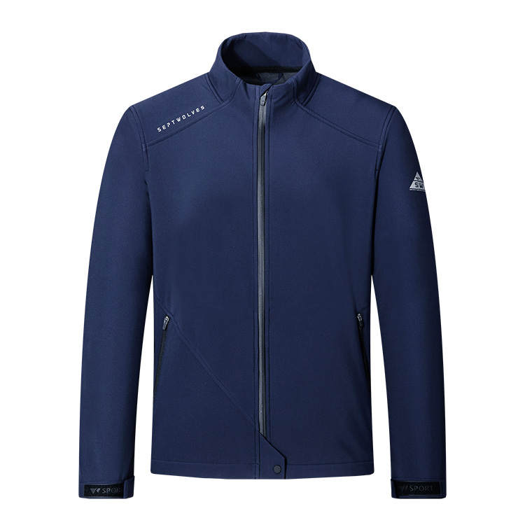 SEPTWOLVES SEPTWOLVES Waterproof Softshell Fleece Lined Thermal Solid Color Stand Collar Jacket Men's Navy Blue