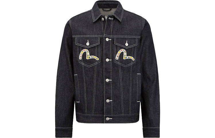EVISU EVISU Denim Jackets Men's Denim Blue Lapel Moderate Straight Fit