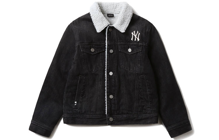 MLB New York Yankees Denim Jackets Unisex Black Lapel Moderate Straight Fit