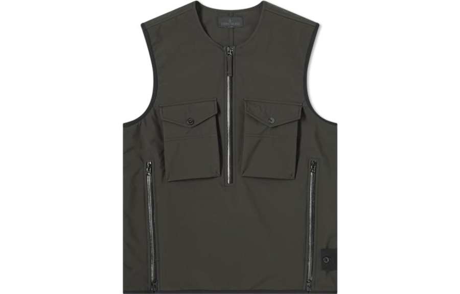 STONE ISLAND Ghost Vests Unisex Black Crew Neck Moderate Workwear