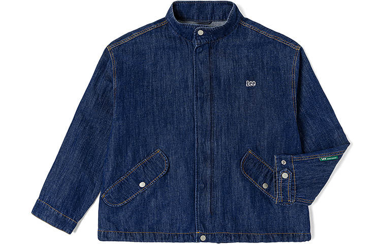 Lee Lee Denim Jackets Men's Medium Dark Blue Stand Collar Moderate Straight Fit