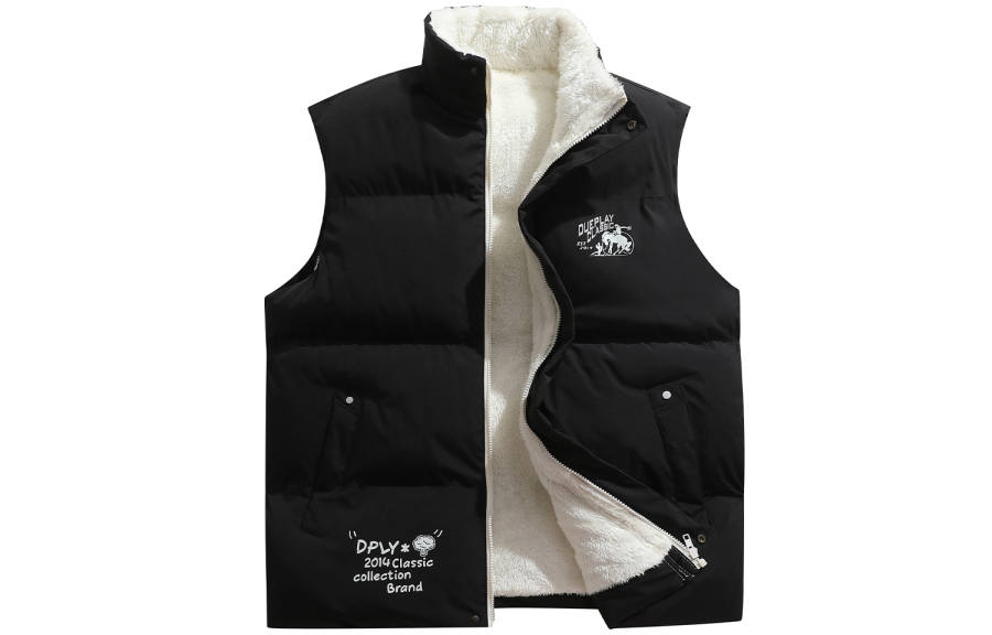 DUEPLAY Western Denim Print Thickened And Fleece Lined Loose Fit Vest Unisex