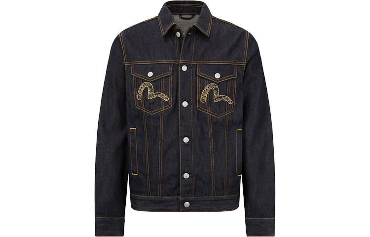 EVISU Denim Jackets Men's Denim Blue Lapel Moderate Straight Fit