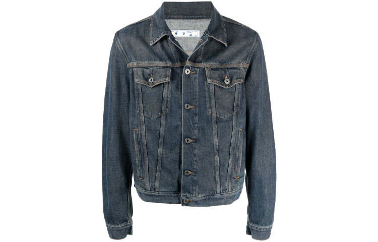 OFF-WHITE OFF WHITE SS21 Denim Jackets Men's Denim Blue Lapel Moderate Straight Fit