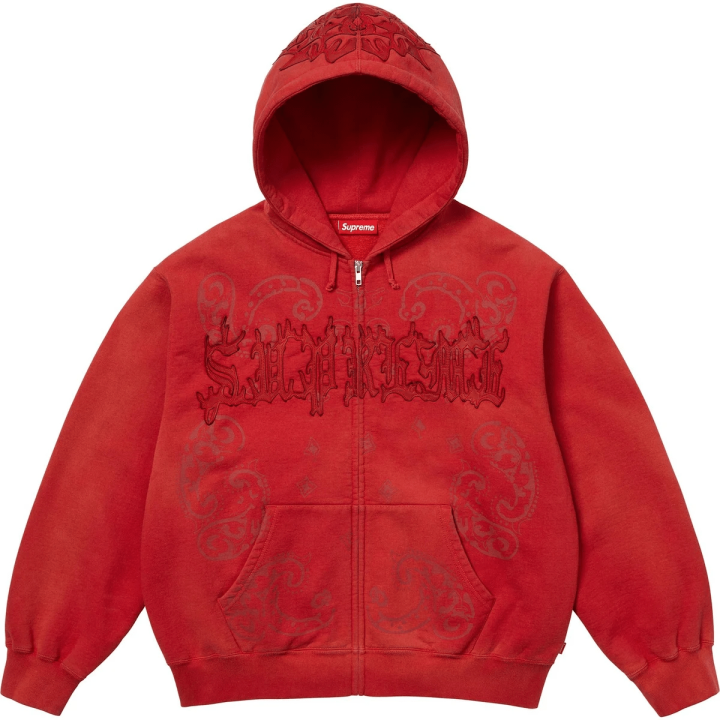 Supreme Supreme Leather Applique Zip Up Hooded Sweatshirt