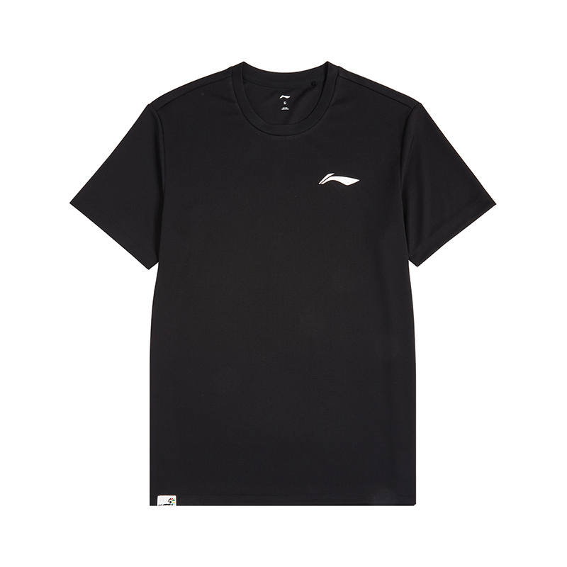 Li-Ning Li Ning T Shirts Unisex Black Crew Neck Moderate Straight Fit