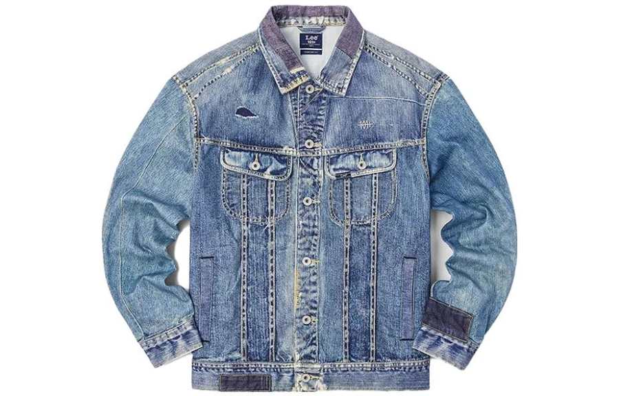 Lee Lee Denim Jackets Men's Light Blue Lapel Moderate Straight Fit