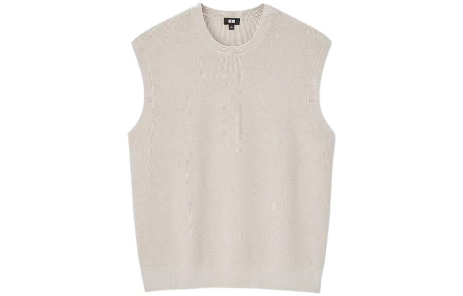 UNIQLO Vests Unisex Beige Crew Neck Moderate Other