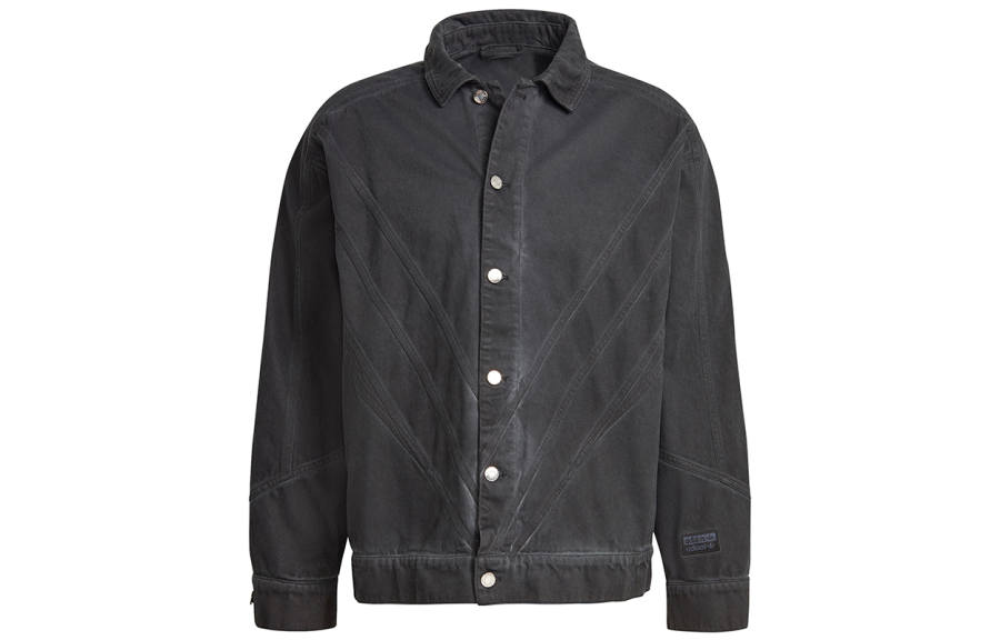 Adidas Originals FSHN Denim Jackets Men's Black Lapel Moderate Straight Fit