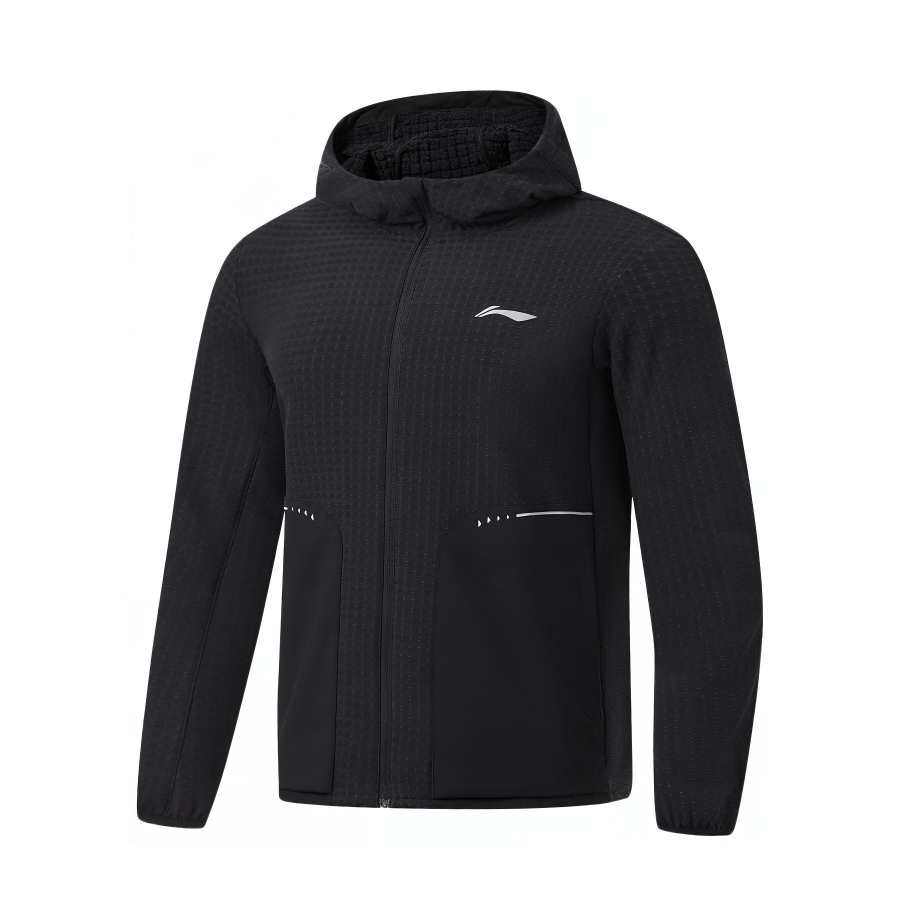 Li-Ning Li Ning Li Ning Running Collection Logo Print Hooded Reflective Thickened And Fleece Lined Sports Jackets & Coats Men's