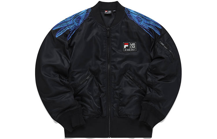 FILA FUSION X Marcelo Burlon Marcelo Burlon Collaboration Collection Puffer Jackets Men's Pitch Black Baseball Collar Moderate Pilot Puffer Jacket