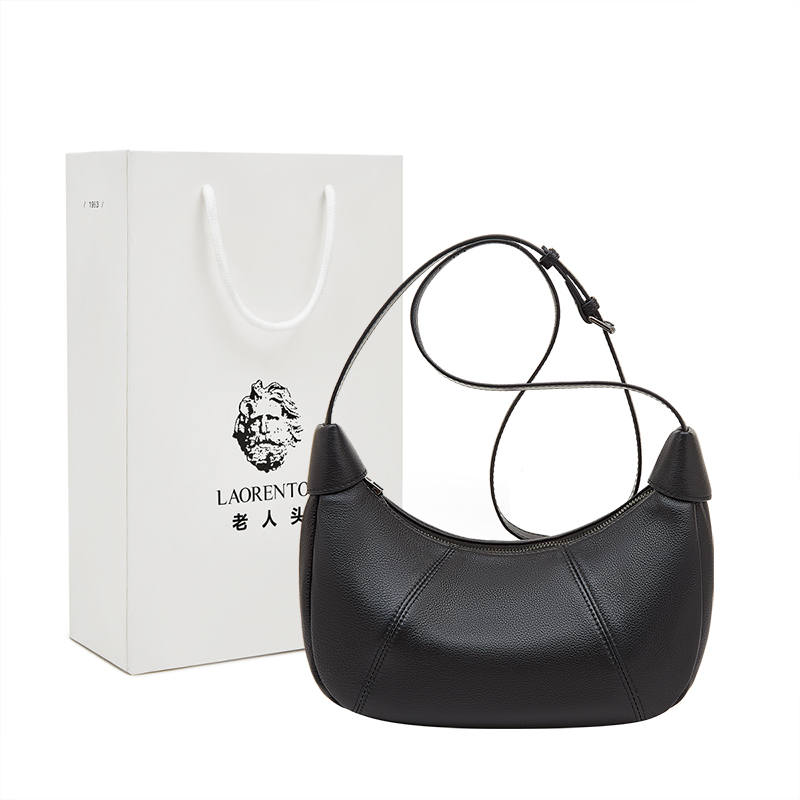 LAORENTOU Top Grain Cow Leather Crossbody Bag, Shoulder Bag Women's Black/White/Elephant Gray/Purple